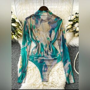 Stylish Multicolor Sheer Women's Bodysuit